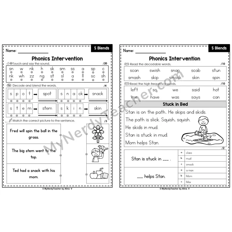 Editable Phonics Intervention Worksheet — S Blends (PowerPoint)