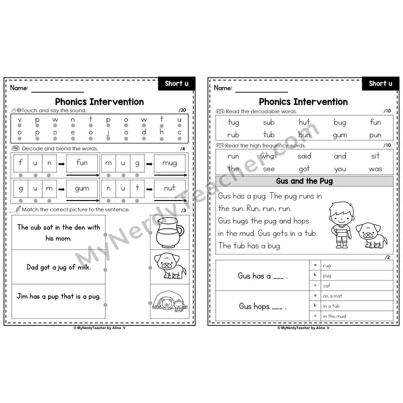 Editable Phonics Intervention Worksheet — Short u (PowerPoint)