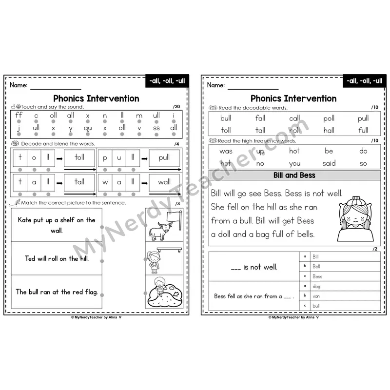 Editable Phonics Intervention Worksheet — -all, -oll, -ull (PowerPoint)