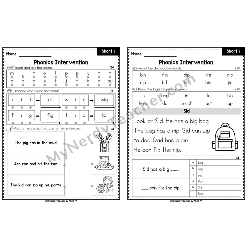 Editable Phonics Intervention Worksheet — Short i (PowerPoint)