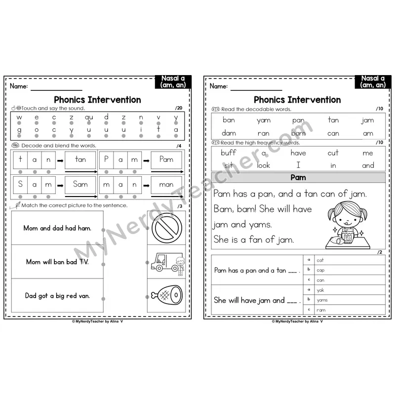 Editable Phonics Intervention Worksheet — Nasalized A (am, an) (PowerPoint)