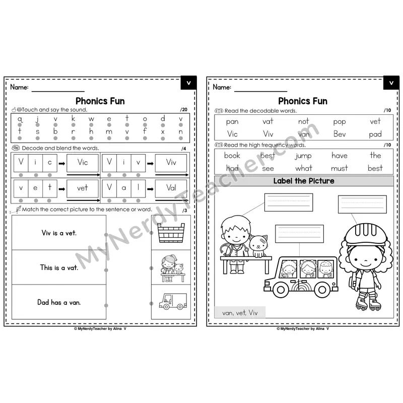Beginning Sounds Phonics Intervention Worksheet — v (Preview)