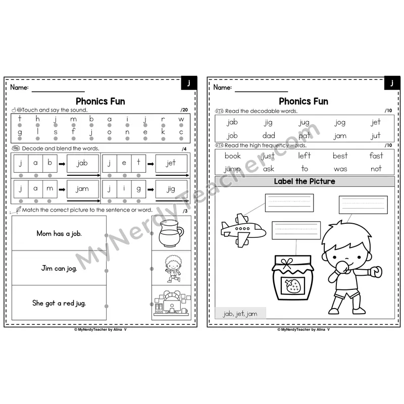 Beginning Sounds Phonics Intervention Worksheet — j (Preview)