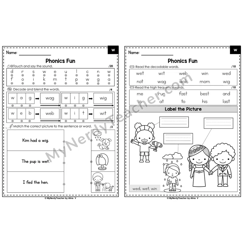 Beginning Sounds Phonics Intervention Worksheet — w (Preview)