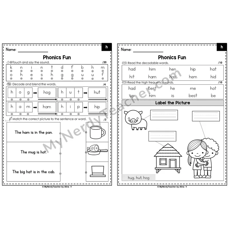 Beginning Sounds Phonics Intervention Worksheet — h (PDF)