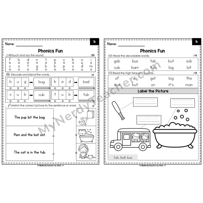 Beginning Sounds Phonics Intervention Worksheet — b (PDF)