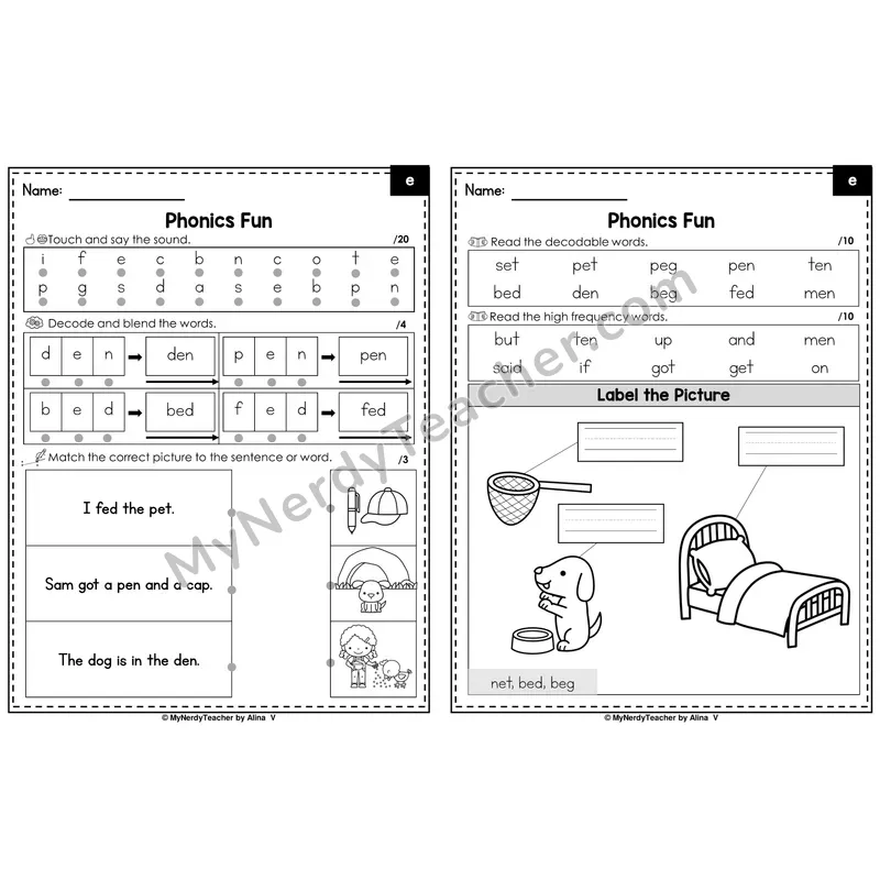 Beginning Sounds Phonics Intervention Worksheet — e (Preview)