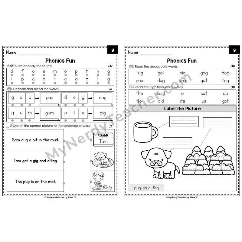 Beginning Sounds Phonics Intervention Worksheet — g (Preview)
