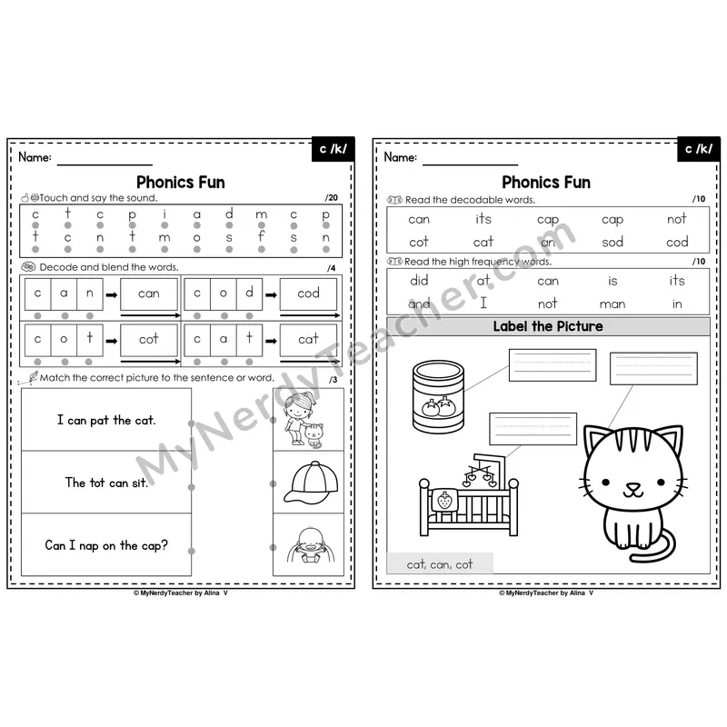 Beginning Sounds Phonics Intervention Worksheet — c /k/ (Preview)