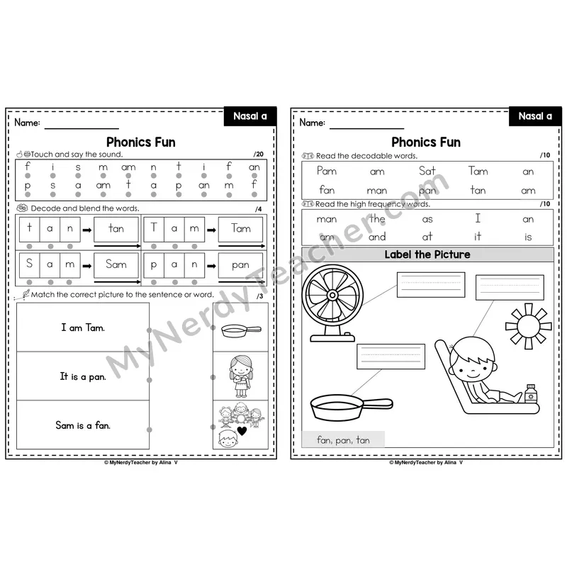 Beginning Sounds Phonics Intervention Worksheet — Nasal a (am, an) (Preview)