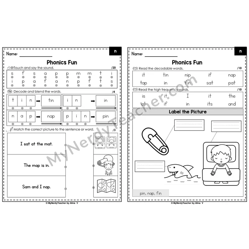 Beginning Sounds Phonics Intervention Worksheet — n (PDF)