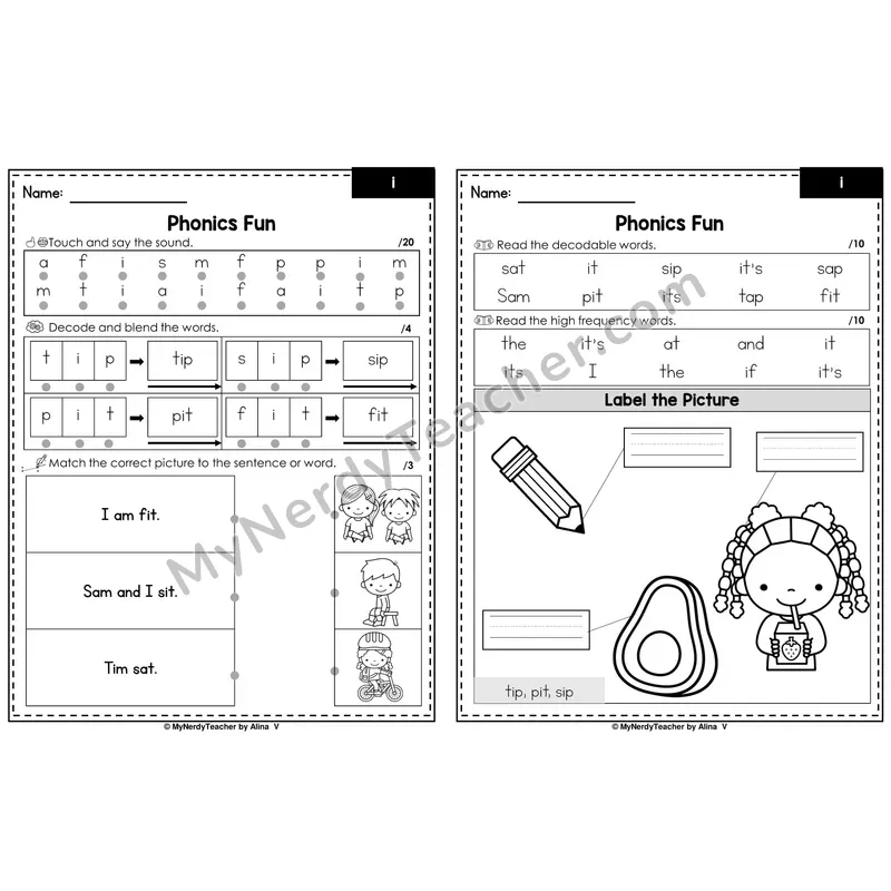Beginning Sounds Phonics Intervention Worksheet — i (PDF)