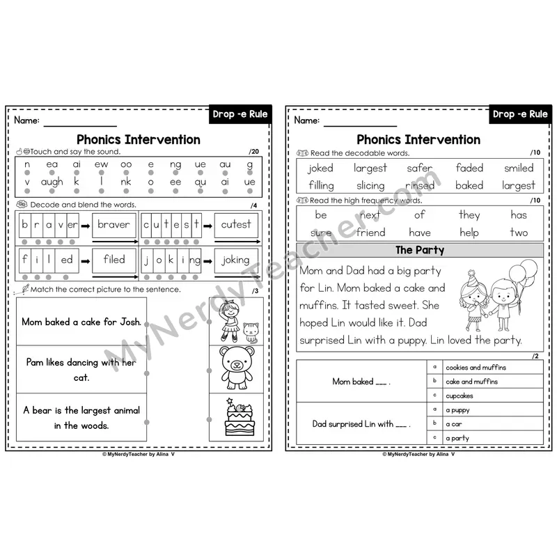 Phonics Intervention Worksheet — Drop -e Rule (PDF)