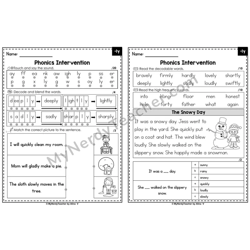 Phonics Intervention Worksheet — -ly (PDF)