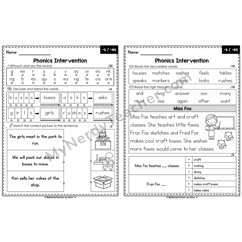 Phonics Intervention Worksheet — -s, -es (PDF)