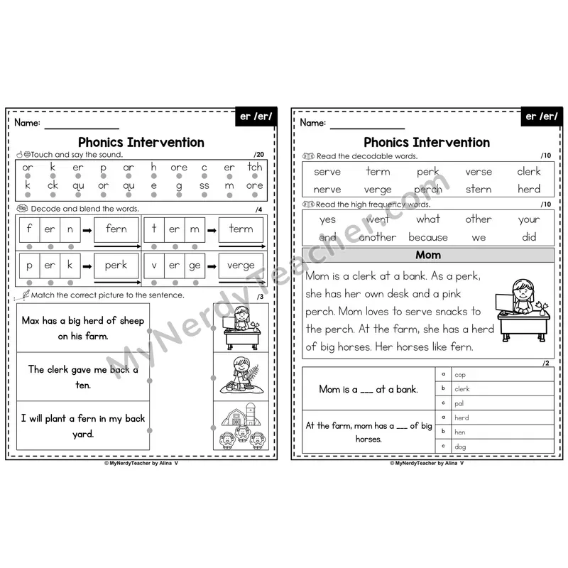 Phonics Intervention Worksheet — er /er/ (PDF)