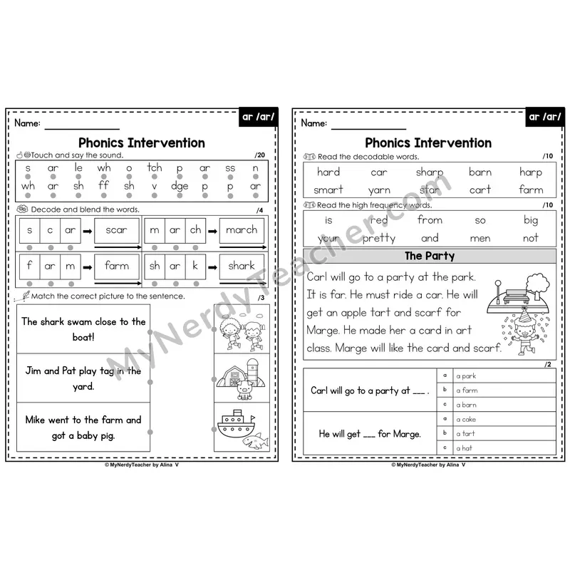 Phonics Intervention Worksheet — ar /ar/ (PDF)