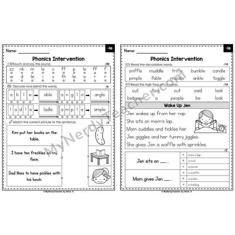 Phonics Intervention Worksheet — -le (PDF)
