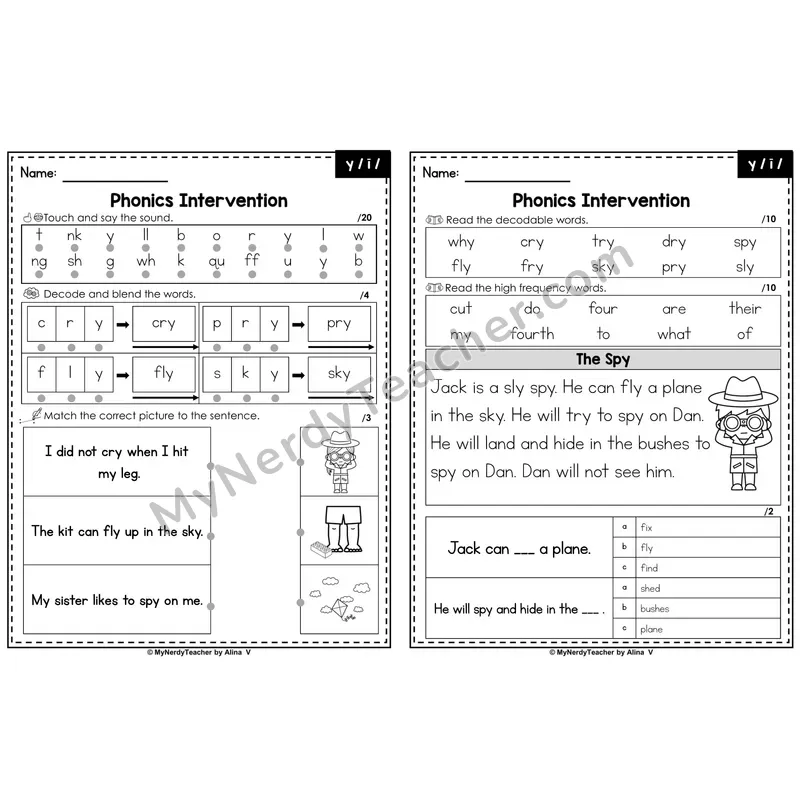 Phonics Intervention Worksheet — y /ī/ (Preview)
