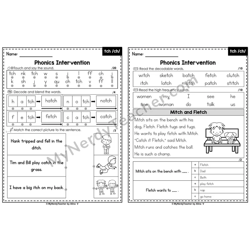 Phonics Intervention Worksheet — tch /ch/ (PDF)