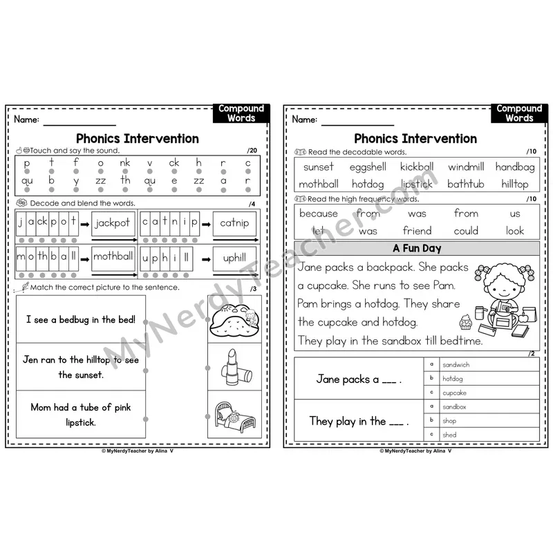 Phonics Intervention Worksheet — Compound Words (Preview)