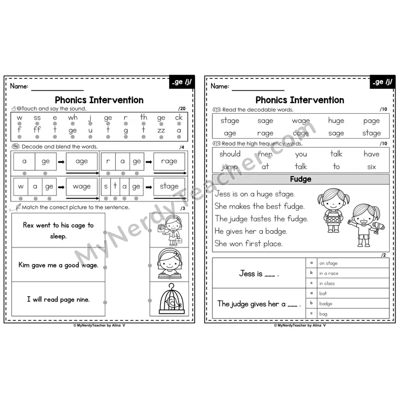 Phonics Intervention Worksheet — _ge /j/ (Preview)