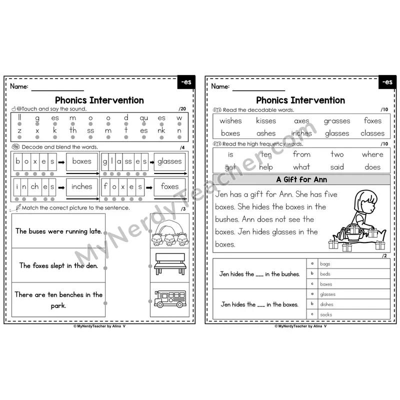 Phonics Intervention Worksheet — -es (PDF)