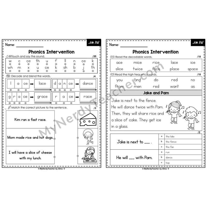 Phonics Intervention Worksheet — _ce /s/ (PDF)