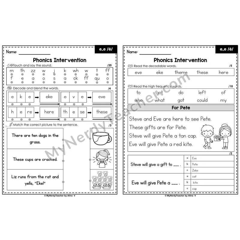 Phonics Intervention Worksheet — e_e /ē/ (Preview)
