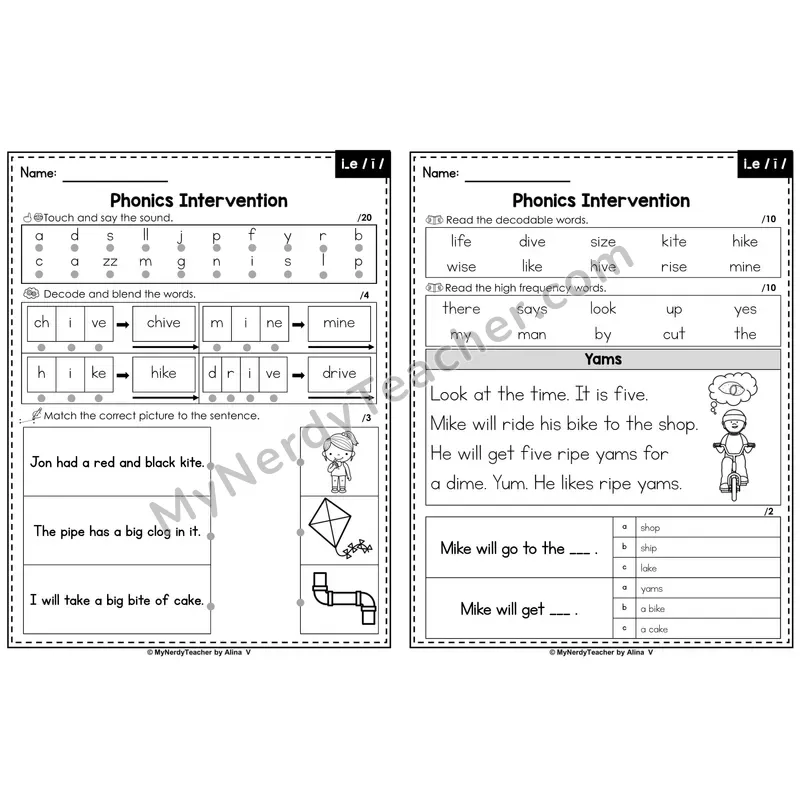 Phonics Intervention Worksheet — i_e /ī/ (Preview)