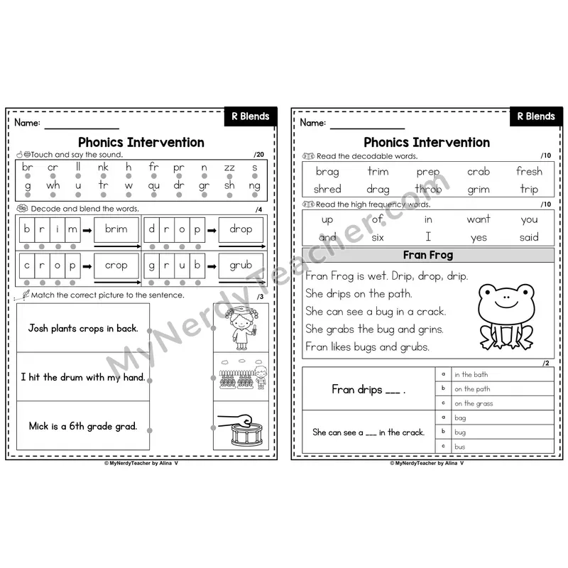 Phonics Intervention Worksheet — R Blends (Preview)