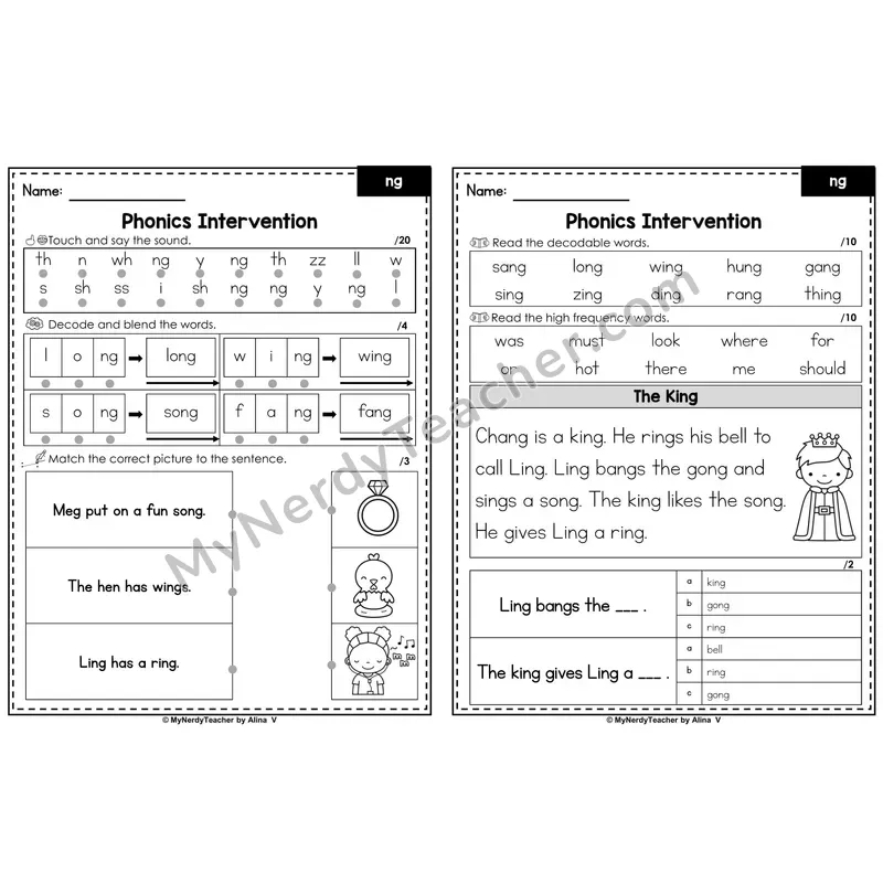 Phonics Intervention Worksheet — Ng (Preview)