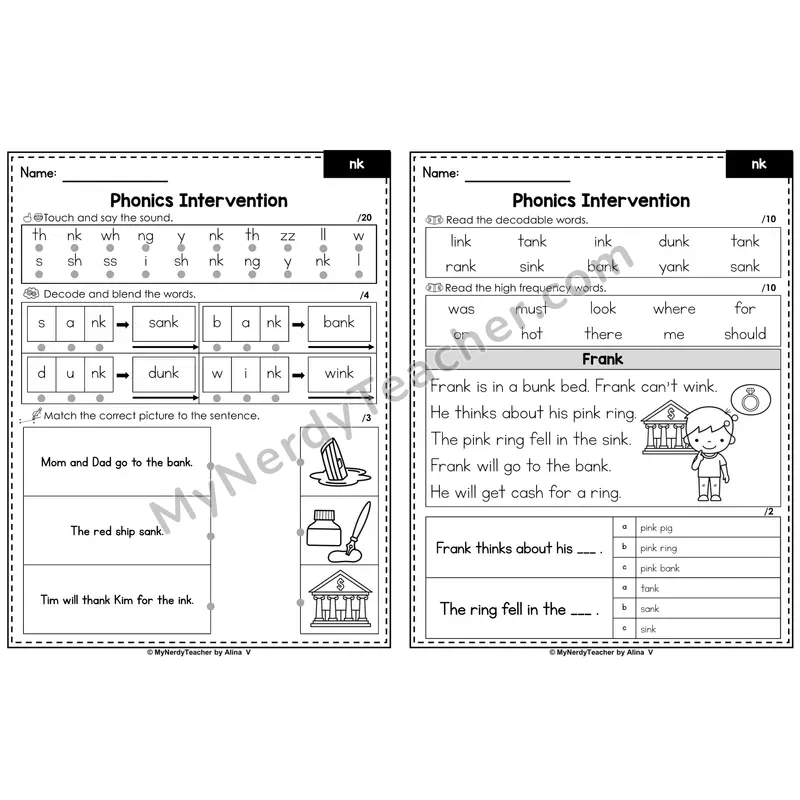 Phonics Intervention Worksheet — Nk (Preview)