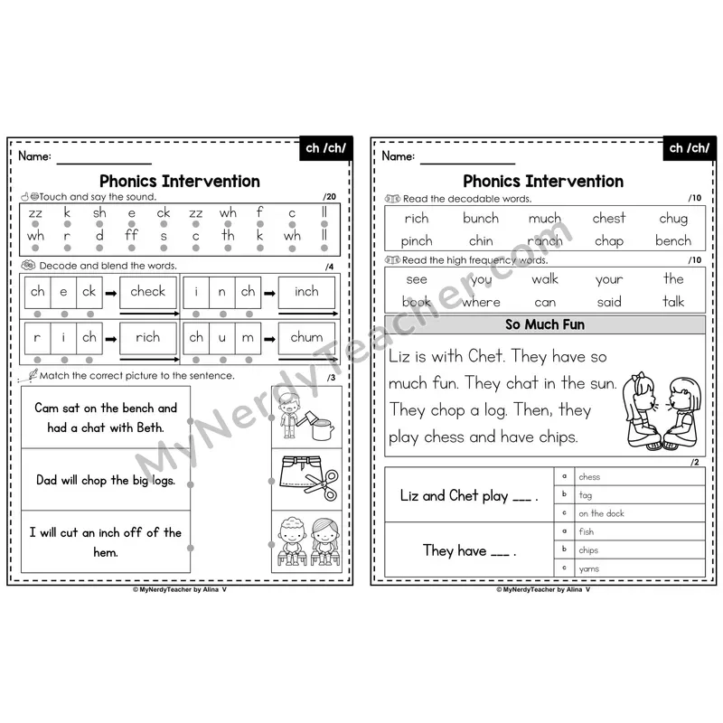 Phonics Intervention Worksheet — ch /ch/ (PDF)