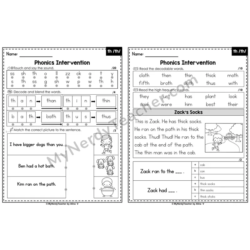 Phonics Intervention Worksheet — th /th/ voiced and unvoiced (Preview)