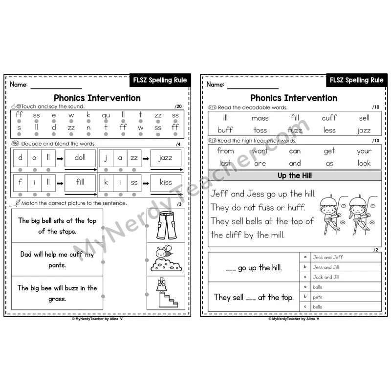 Phonics Intervention Worksheet — FLSZ Spelling Rule (Preview)