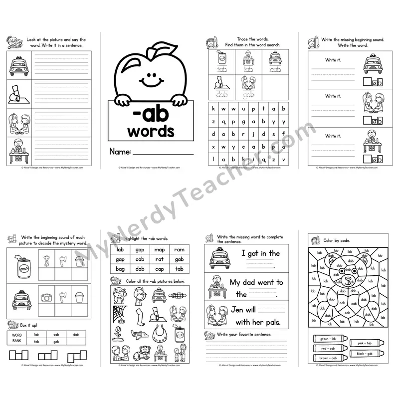 CVC -AB Word Family Booklet — Short A Phonics Activities