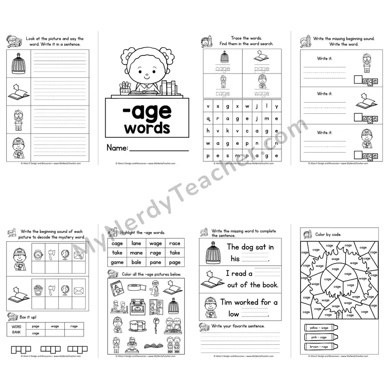 VCe -AGE Word Family Booklet — Long A Silent E Activities