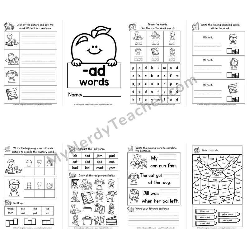 CVC -AD Word Family Booklet — Short A Phonics Activities