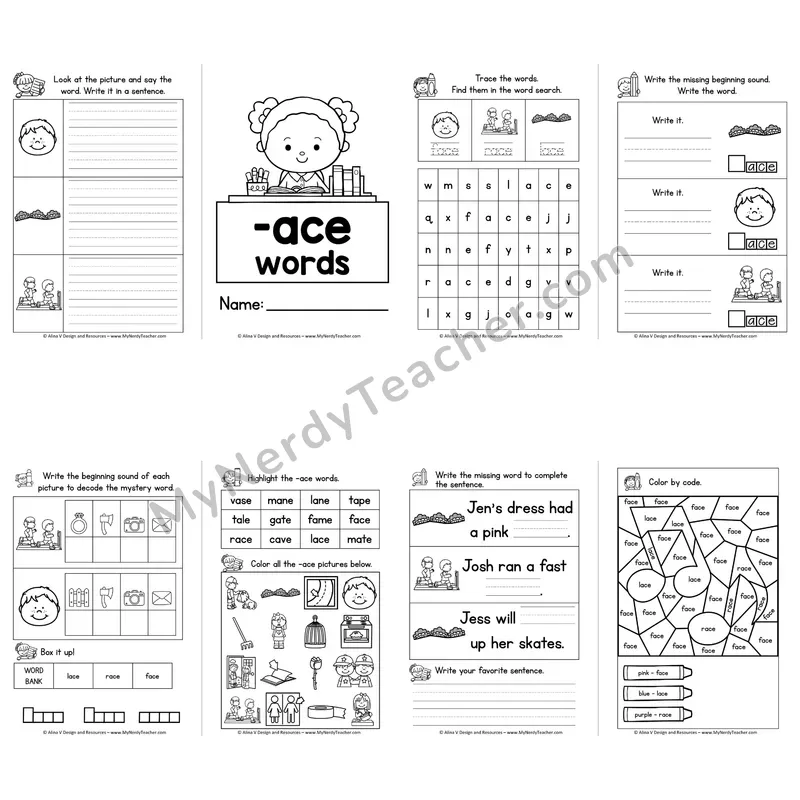 VCe -ACE Word Family Booklet — Long A Silent E Activities