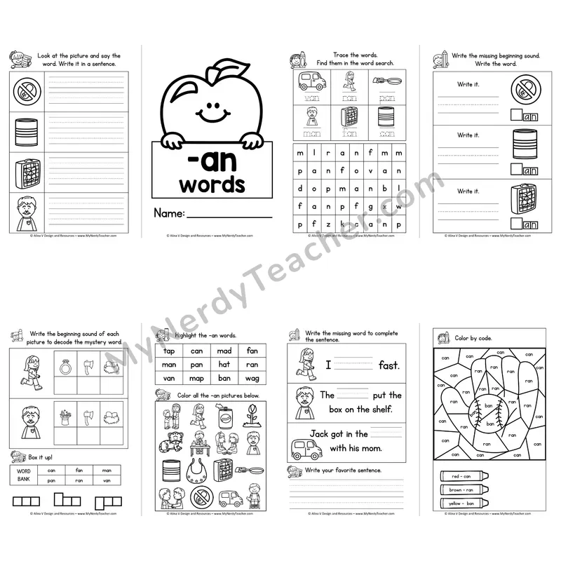 CVC -AN Word Family Booklet — Short A Phonics Activities
