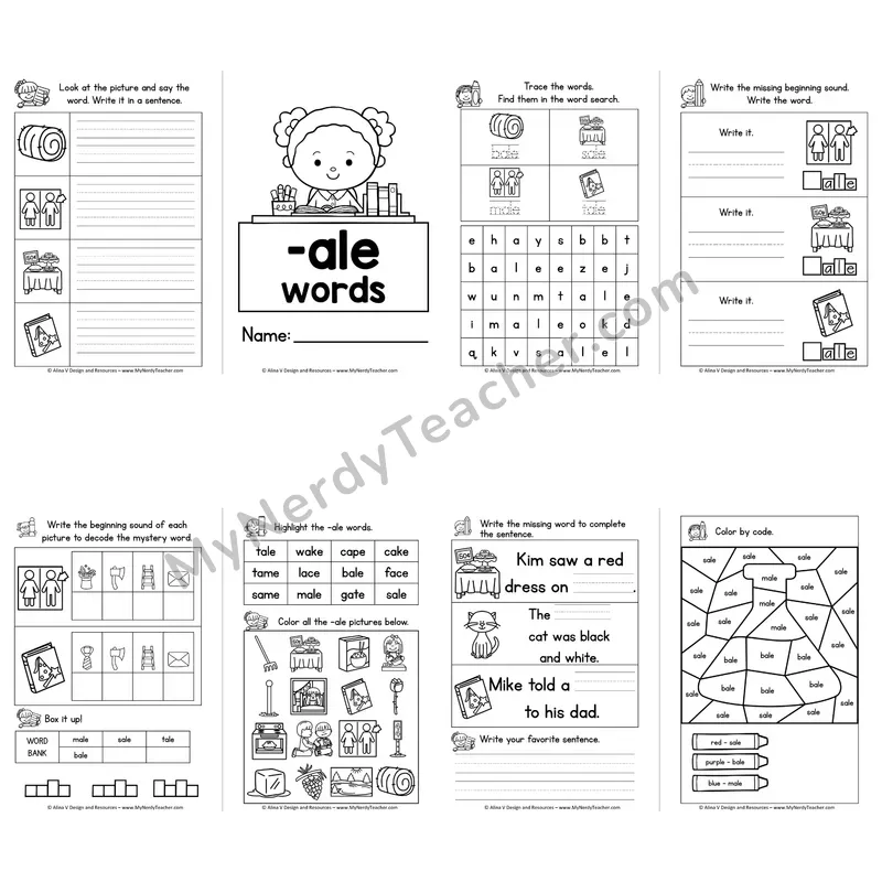 VCe -ALE Word Family Booklet — Long A Silent E Activities