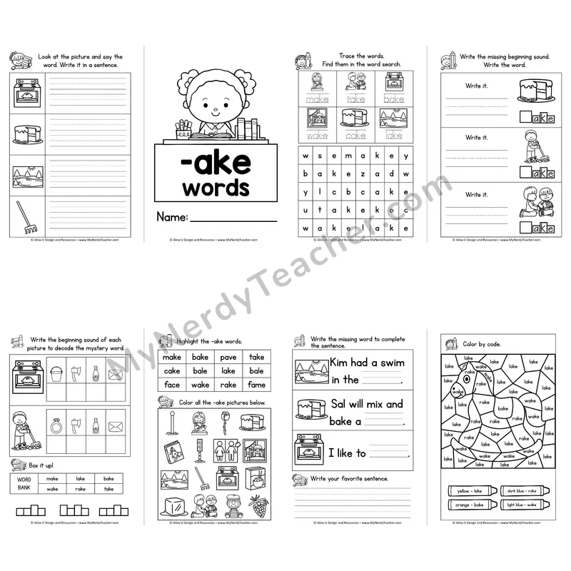 VCe -AKE Word Family Booklet — Long A Silent E Activities