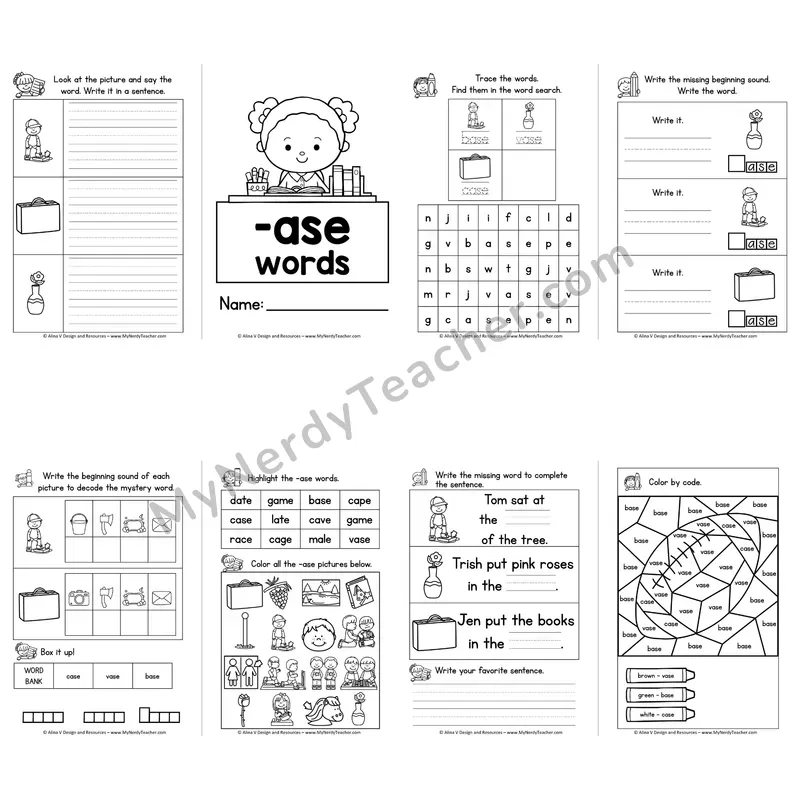 VCe -ASE Word Family Booklet — Long A Silent E Activities
