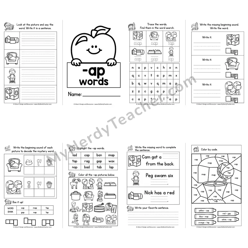 CVC -AP Word Family Booklet — Short A Phonics Activities