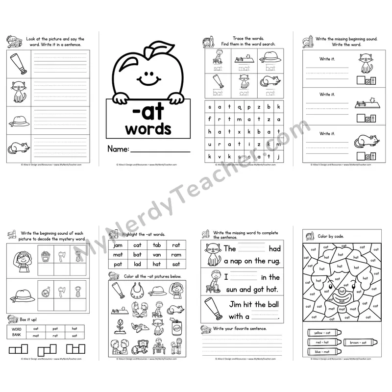 CVC -AT Word Family Booklet — Short A Phonics Activities