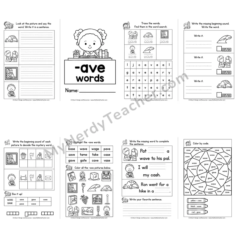 VCe -AVE Word Family Booklet — Long A Silent E Activities