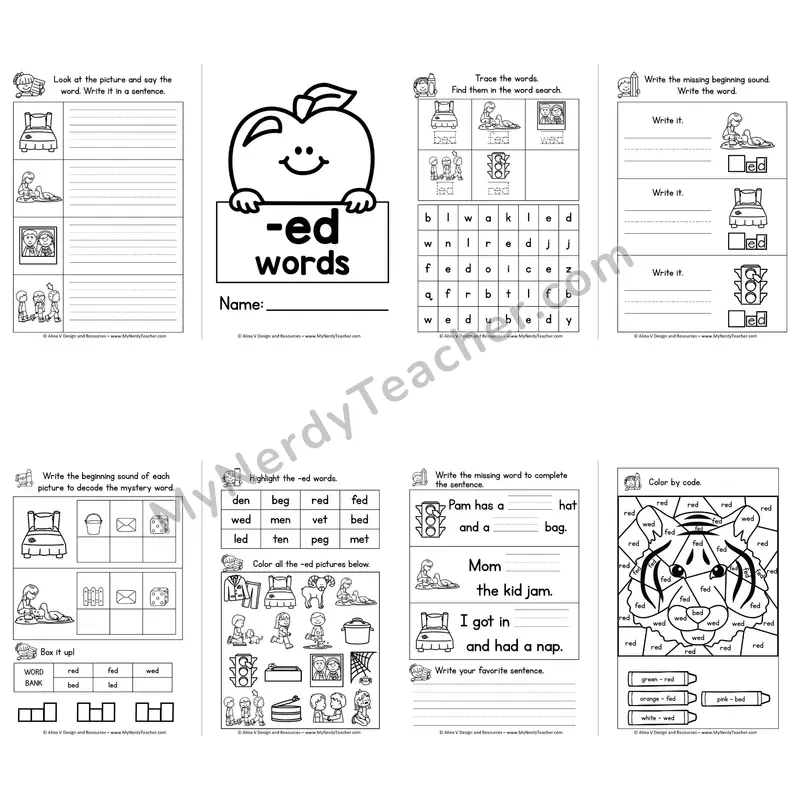 CVC -ED Word Family Booklet — Short E Phonics Activities