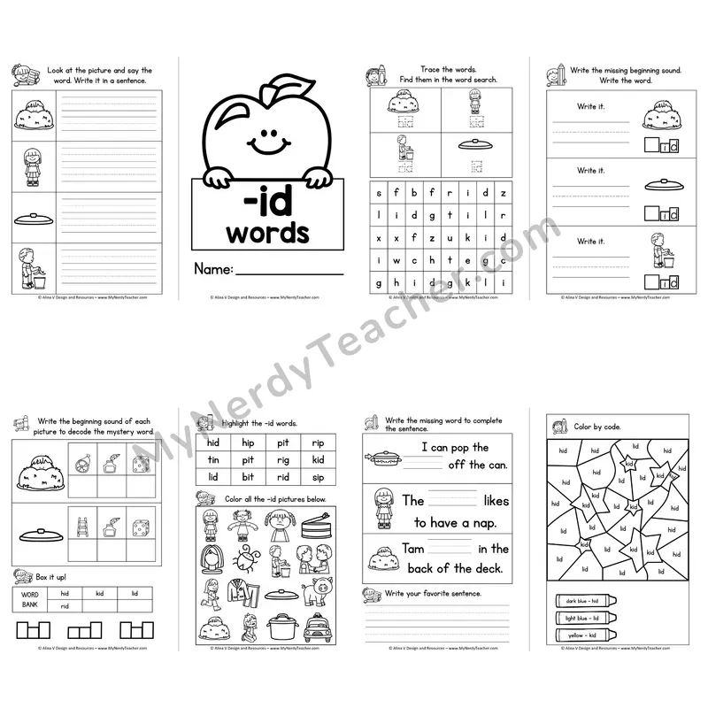 CVC -ID Word Family Booklet — Short I Phonics Activities