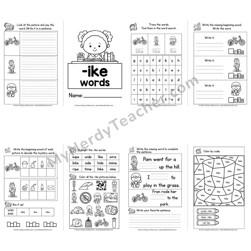 VCe -IKE Word Family Booklet — Long I Silent E Activities